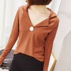 Notch Lapel Ribbed Knit Top от YesStyle.com INT Notch Lapel Ribbed Knit Top от YesStyle.com INT