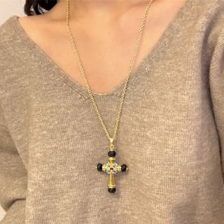 Cross Pendant Necklace Gold & Black - One Size