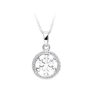 BELEC 925 Sterling Silver Snowflake Pendant with White Cubic Zircon and Necklace