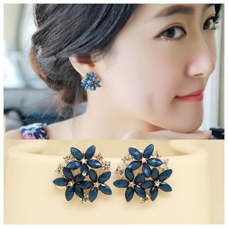 Glamiz Rhinestone Flower Earrings