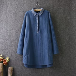 Blue Rose Embroidered Long Shirt