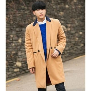 ABOKI Contrast-Color Double-Breasted Coat
