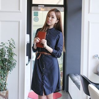 Envy Look Pinstripe Shirtdress With Belt