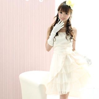 Rosette-Detail Tie-Back Layered Dress