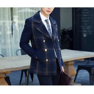 Bay Go Mall Double-breasted Plaid Coat