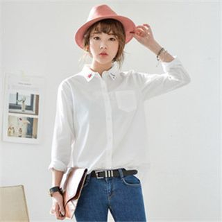 11.STREET Twill Embroidered White Shirt