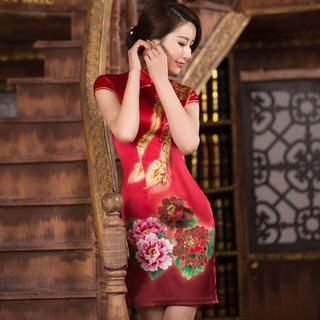 Miss Four Qipao Short-Sleeve Floral Print Cheongsam