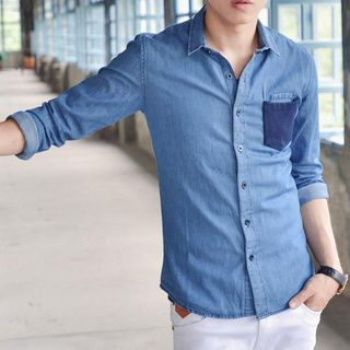 SeventyAge Pocket-accent Long-Sleeve Denim Shirt