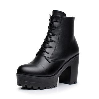 Hannah Genuine Leather Platform Heeled Short Boots