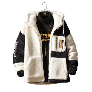 Paneled Faux Shearling Zip Hoodie