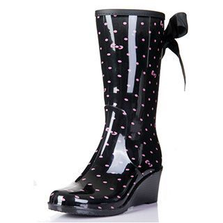 Rainy Days Ribbon Printed Block Heel Tall Rainboots