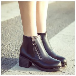 Anran Zip Block Heel Ankle Boots