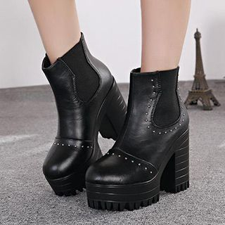 Fashion Street Studded Chunky Heel Platform Ankle Boots