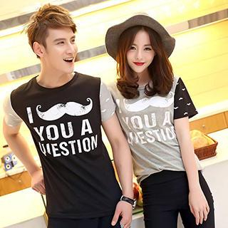 Azure Couple Short Sleeves Lettering T-shirt / T-shirt Dress