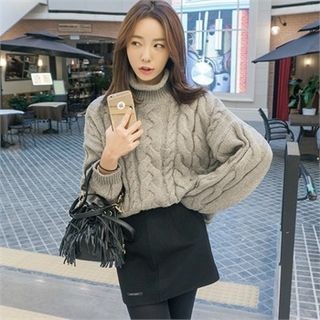 midnightCOCO Turtle-Neck Cable-Knit Top