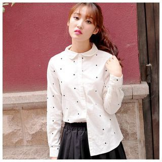 11.STREET Embroidered Dot Long-Sleeve Blouse