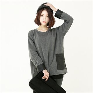 GLAM12 Faux-Leather Panel Fleece T-Shirt