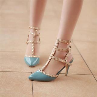 JY Shoes Studded Strappy Pointy Pumps