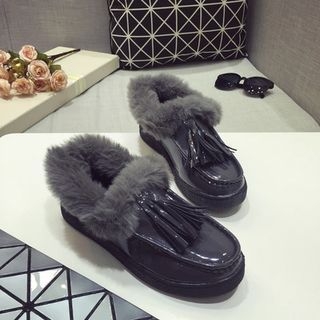 Chryse Furry Trim Tasseled Patent Loafers