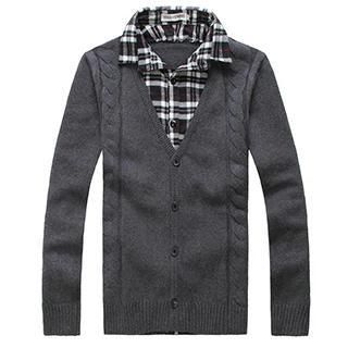 maxhomme Mock Two-Piece Cable Knit Cardigan