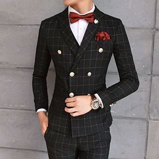 Besto Set: Plaid Double-breast Blazer + Vest + Trousers