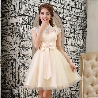 Luxury Style Mandarin-Collar Lace A-Line Party Dress