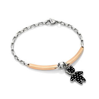 Kenny & co. Black Dot Pattern Bear Charm With Steel Bracelet Ip Rose Gold - One Size