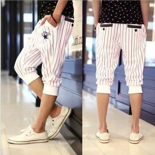 Danjieshi Striped Color-Block Drawstring Cropped Sweatpants