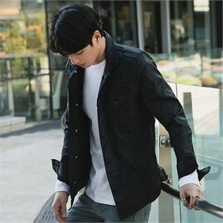 STYLEMAN Button-Front Wet-Look Jacket