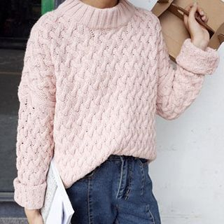 Dute Cable Knit Mock-neck Sweater