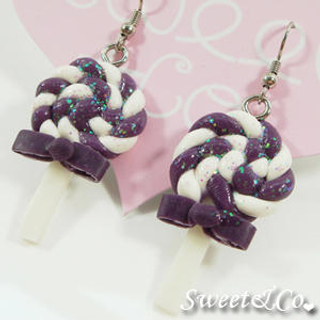Sweet & Co. Sweet Purple Candy Lollipop Glitter Earrings