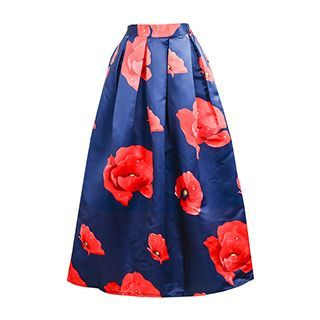 Flore Flower-Print Pleated Skirt