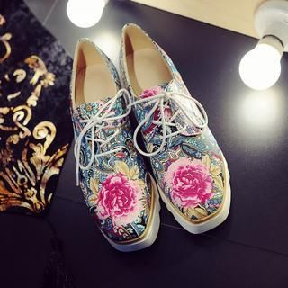 JY Shoes Mixed Print Wedge Oxfords