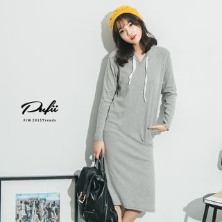 PUFII Drawstring Hooded Long-Sleeve Dress