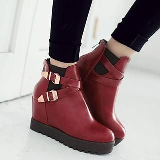 Gizmal Boots Buckled Hidden Wedge Ankle Boots