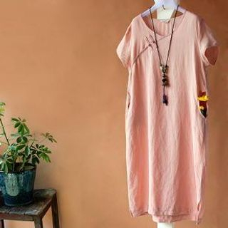 Rosadame Short Sleeved Frog Button Linen-blend Dress