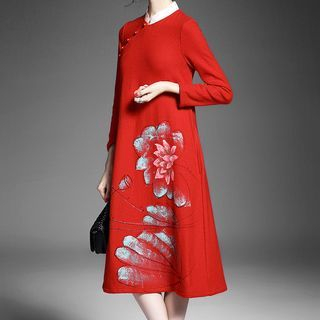 Alaroo Flower Print Mandarin Collar Dress