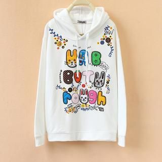 Cute Colors Rabbit Appliqué Hooded Pullover