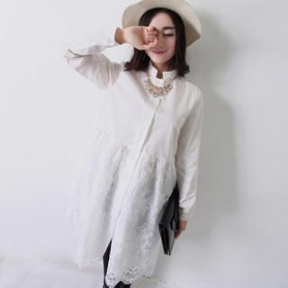 Halona Long-Sleeve Lace Panel Shirt Dress