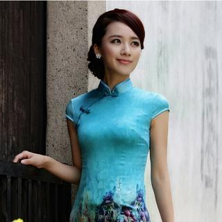 Miss Four Qipao Flower Print Cap-Sleeve Silk Cheongsam