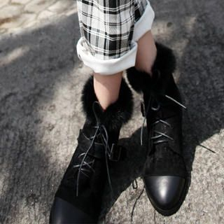 Faux Fur-Trim Buckled Ankle Boots