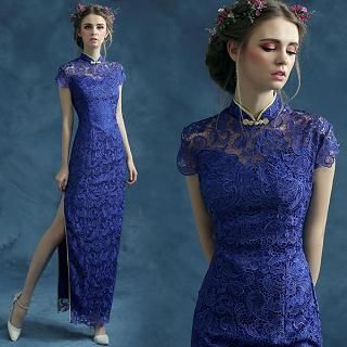 Angel Bridal Slit-Side Lace Cheongsam Evening Gown