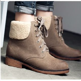 MIAOLV Genuine Suede Lace-Up Short Boots