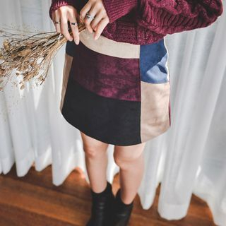 JUSTONE Color-Block Faux-Suede Mini Skirt