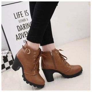 BAYO Lace-Up Chunky Heel Ankle Boots