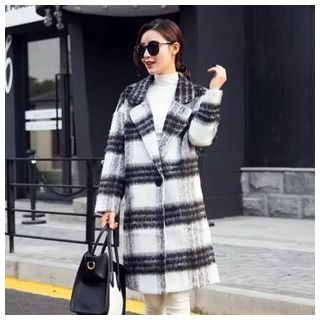 TOJI Wool Blend Notched-Lapel Check Buttoned Coat