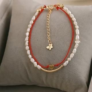 Love Generation Double Strand Heart Bracelet Red & White - One Size