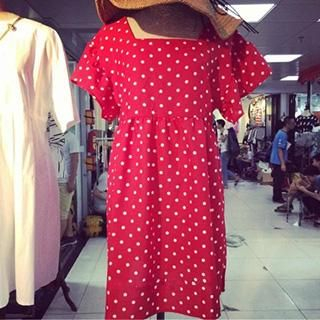 Honeydew Short-Sleeve Dotted Dress