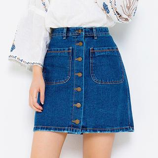 chuu Button-Front A-Line Denim Skirt