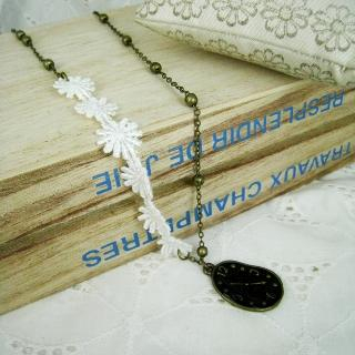 MyLittleThing Sweet Lace Flower Clock Necklace(black)